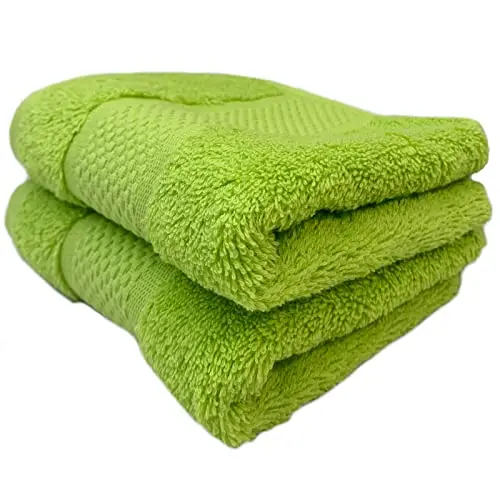 Image of Sue Rossi Guest Towels 30 x 50cm Set Of 2, Organic Turkish Combed Cotton, 600gsm Thick, Soft & Absorbent Bathroom Or Kitchen Small Hand Towel, Face Cloth (Lime Green, 2)