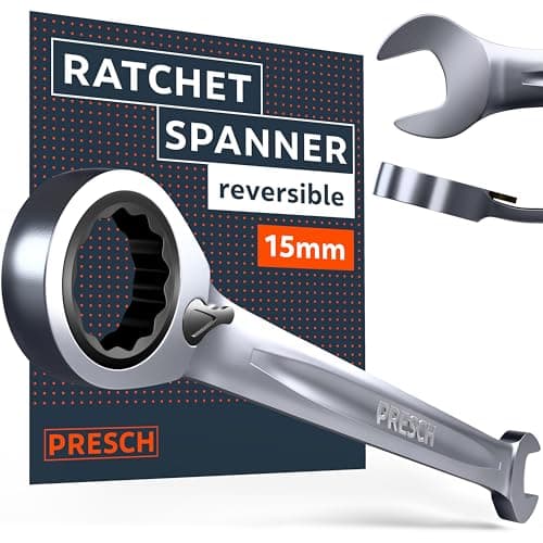 Image of PRESCH Ratchet Spanner Reversible 15mm – Minimal Return Angle (4°, 90 Teeth) – 15° Offset for Tight Spaces – Precision-machined, Durable Ring Spanner - Metric Wrench