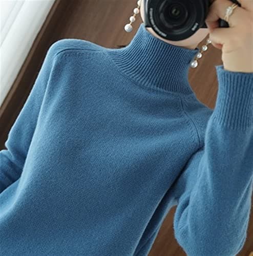 Image of Womens Turtleneck Sweaters Winter Jumpers Knit Long Sleeve Thick Loose Pullover Casual Tops *# (Color : Haze blue, Size : X-Large)