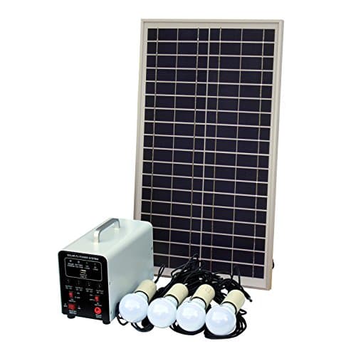 Image of 25W Off-Grid Solar Lighting System with 4 x 5W LED Lights, Solar Panel, Battery and Cables - Complete Solar Lighting Kit for a Shed, Garage, Outhouse, Stables, Barn, Vehicle or Boat