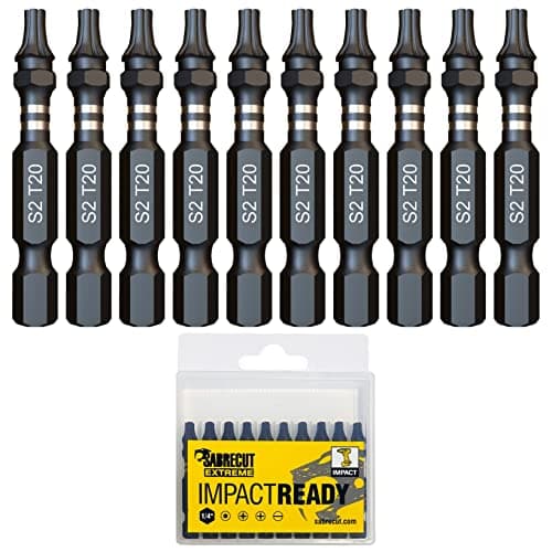 Image of 10 x SabreCut SCTX2050_10 50mm T20 TX20 Impact Screwdriver Driver Bits Set Single Ended Torx Heavy Duty Including Storage Box