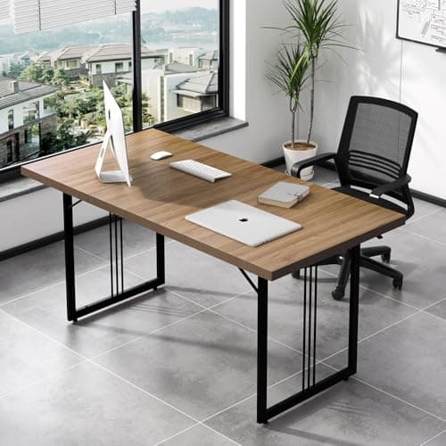 Image of GOLDFAN 62.99" Executive Desk Industrial Wooden Rectangular Conference Room Table with Black Metal Frame Large Home Office Desk Workstation for Living Room (208 Brown, 160 * 80 * 75cm)