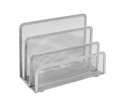 Image of OSCO Wire Mesh Letter Holder – 3-Slot Document Organiser & Mail Sorter for Desk, Envelopes & Paperwork, Compact Desktop File Storage – Silver