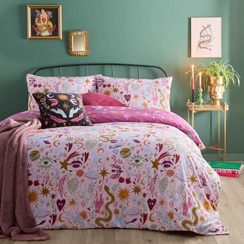 Image of furn. Enchanted Duvet Cover Set – Reversible Mystical Celestial Design Bedding (Pink - King)