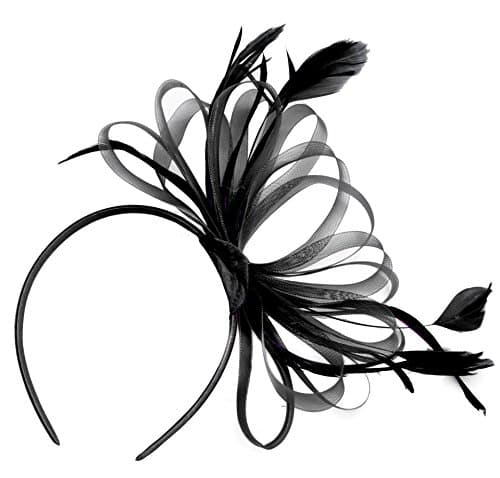 Image of Caprilite Black Fascinator Headband Large Wedding Ascot Races Net Hat Feathers