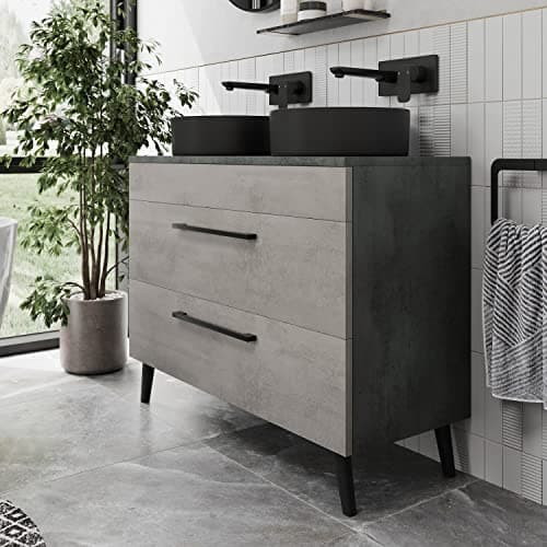 Image of Vitusso® 1000mm Bathroom Vanity Unit Double Countertop Basin Sink Wall Hung Freestanding Drawer Unit Storage Concrete Grey, Lyon Black Basins