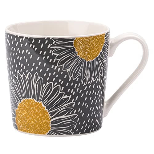 Image of ENGLISH TABLEWARE Artisan Flower Floral Mug-Grey with Yellow Flower