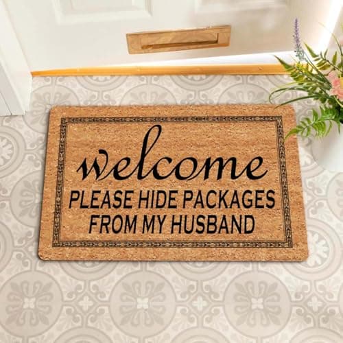 Image of Funny Welcome Novelty Home Decor Doormats Please Hide Packages From My Husband Door Mat 15.9"(W) X 23.7"(L)Anti-Slip Rubber Frongt Porch Doormats Personalized Prank Gift Mats For The Entrance Way