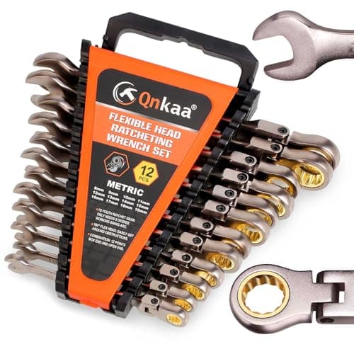 Image of Qnkaa Flexible Ratchet Wrench Set 12pcs 8-19mm Spanner Gear Ring Ratcheting Combination Flexi Wrench Kit Metric Flex Head