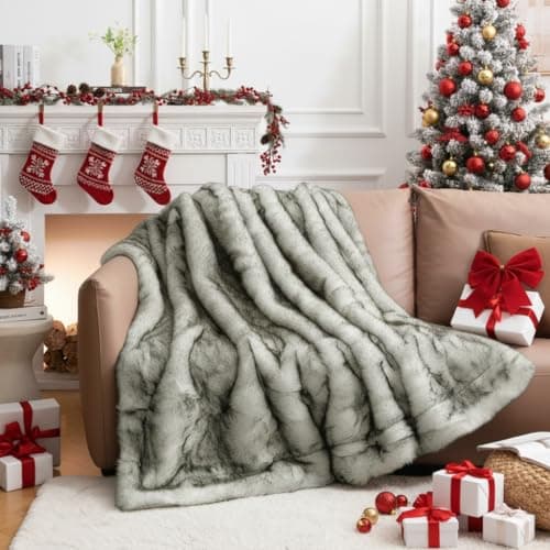 Image of HOMFINE Luxury Faux Fur Throw Blanket - Long Fluff Fuzzy Super Thick Blanket for Sofa, Couch, Bed, Home Decor with Soft Cozy Plush Velvet Back Warm Fluff Throw for Winter, White, 150X200CM
