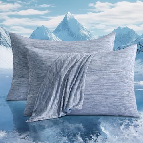 Image of Luxear Cooling Pillowcases for Night Sweats, Cool Pillow Cases with Arc-chill 3.0 Cooling Fiber Q-Max 0.5, Double-Sided Design Soft and Breathable With Hidden Zipper, Machine Washable 50x75cm-Blue