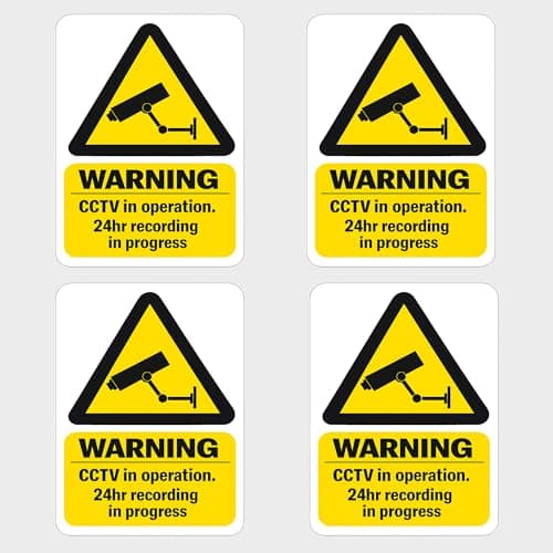 Image of Inside Window CCTV Stickers – 4 Pack | Sticks Inside | Visible from Outside | 100 mm x 65 mm
