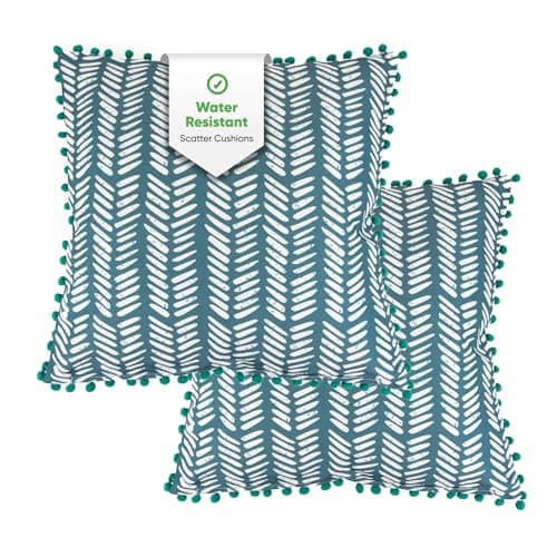 Image of Gardenwize - Pack of 2 Outdoor Scatter Cushions, Garden Furniture Cushions - Covers & Pillows (Teal Fern)