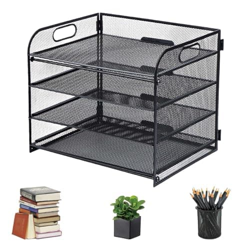 Image of Mesh Letter Tray Organiser 4-Layer Organiser, Desk File Rack Paper Letter Tray Organizer for Home Office School Black