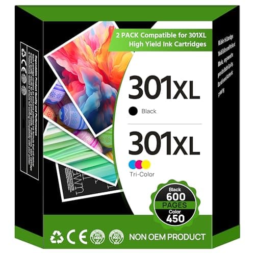 Image of 301XL Ink Cartridges Black and Colour Combo Pack Remanufactured for HP 301XL Ink Cartridges for Envy 4500 5530 5532 4502 4507 DeskJet 2540 2050 1050 OfficeJet 2620 2622 4630 4632 Printer 2-Pack