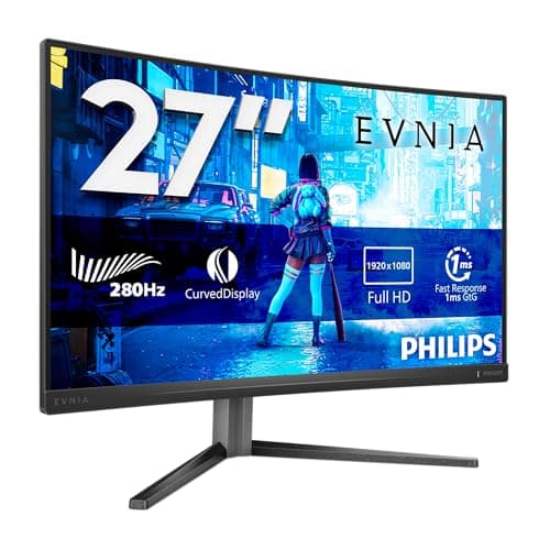 Image of Philips Evnia 27M2C5200W - 27 inch FHD Curved Gaming Monitor, 280 Hz, HDR10, 1 ms GtG, FreeSync Prem. (1920 x 1080 2x HDMI 2.0, 1x DP 1.4) dark gray