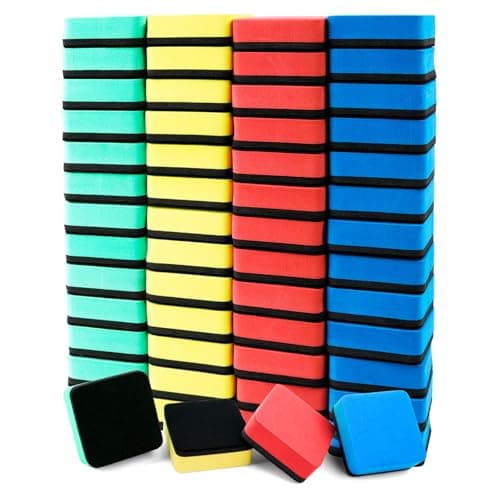 Image of Akamino 52 Pcs Magnetic Whiteboard Eraser Bulk, 4 Colors Magnetic Dry Eraser with Thick Felt Pad, Mini White Board Foam Cleaner for Home School Office (5x5x2cm,Square)