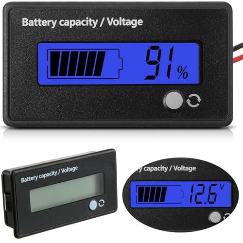 Image of Frienda Dc 12v 24v 36v 48v 72v Battery Meter with Alarm Battery Capacity Indicator Monitor Voltage Meter and Lithium Ion Indicator(Blue Light)