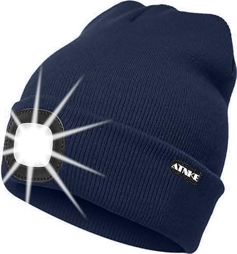 Image of ATNKE LED Lighted Beanie Cap,USB Rechargeable Running Hat Ultra Bright 4 LED Waterproof Light Winter Warm Gifts for Men and Women/Light Navy Blue
