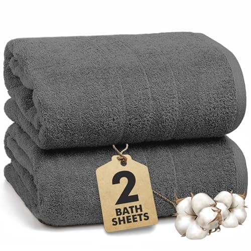 Image of Novo Home Bath Sheets - Extra Large Bathroom Sheet Set – Pack of 2 Jumbo Towels Dark Grey (90x180cm) – 100% Cotton Soft Quick Dry Large Bath Towels for Adults Hotel Spa Bathroom Use