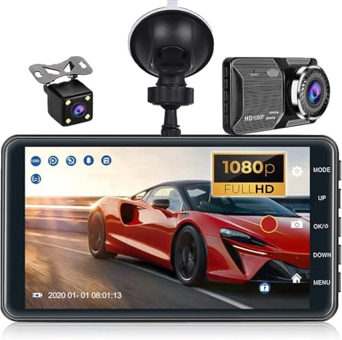 Image of CAMECHO Dash Cam Front and Rear Camera FHD 1080P 4 Inch Touch Screen Dual Camera Dash Cams DVR Car Driving Recorder 150°Wide Angle Dashboard Camera Night Vision Loop Recording