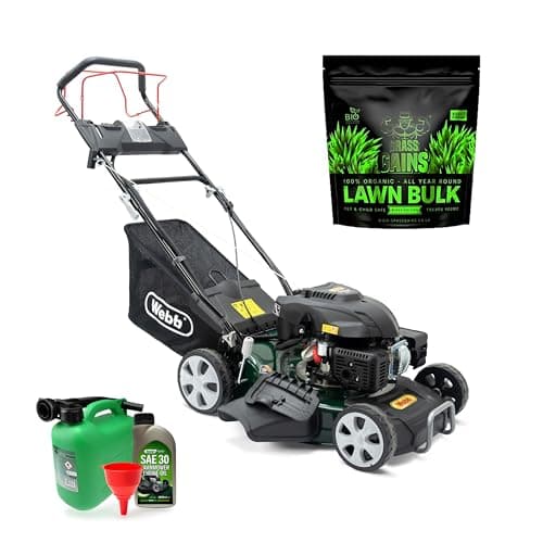 Image of Webb WER460ES 18"/46cm Self Propelled Rotary Petrol Lawnmower, Starter Bundle Grass Gain Lawn Bulk,