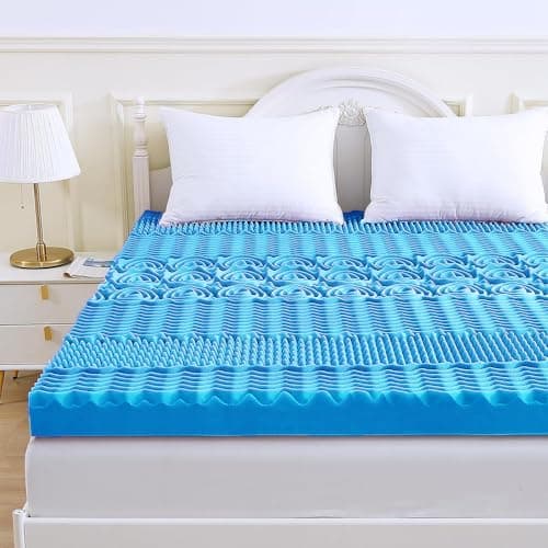 Image of Memory Foam Mattress Topper King Bed 6cm Thick, Blue – Egg Crate | 7 Zone Pressure Relief Orthopedic (152cm x 203cm Approx)