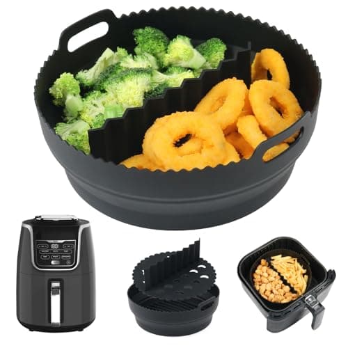 Image of YQL Foldable Air Fryer Silicone Liner with Divider for Ninja Air Fryer MAX 5.2L, Round Air Fryer Accessories Reusable Trays for Instant 5.7L/ Tefal 5L/ COSORI 4.7-5.5L/ Russell Hobbs 5L Airfryer