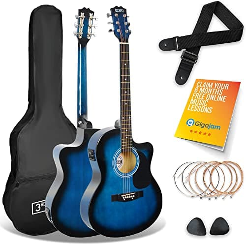 Image of 3rd Avenue Full Size 4/4 Cutaway Electro Acoustic Guitar Pack Bundle for Beginners with 6 Months FREE Lessons, Built-in Tuner and EQ - Blue