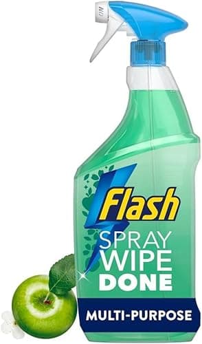 Image of Multi-Surface Cleaning Spray | Kitchen, Bathroom & Antibacterial Variants | Powerful Grease & Dirt Removal | Fresh Long-Lasting Fragrance (Flash Spray Wipe Done Multi-Purpose Apple Blossom 800ml)