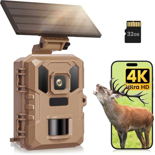 Image of VIDVIS Wildlife Camera - 4K 64MP WiFi Trail Cameras With Night Vision Motion Activated Waterproof IP66 with 32GB SD Card, Garden Camera Solar Power, Built-in Rechargeable Battery, 0.2s Trigger