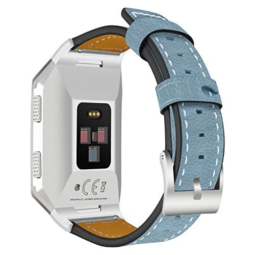 Image of AISPORTS Compatible with Fitbit Ionic Strap for Women Men, Fitbit Ionic Strap Leather Soft Breathable Replacement Strap Bracelet with Metal Classic Buckle Clasp Wristband for Fitbit Ionic Smartwatch