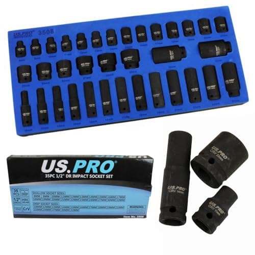Image of 35pc 1/2'' Dr Impact Socket Set Deep Shallow EVA Foam Tray 8-32mm US Pro