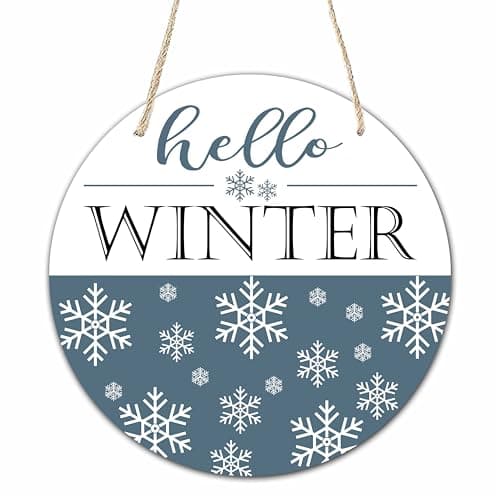 Image of 10" Welcome Wooden Sign with Rope - Hello Winter Round Hanging Wooden Plaque - Outdoor Front Door Wall Farmhouse Decoration for Home - Modern Artistic Housewarming Gift (Snow) - A18