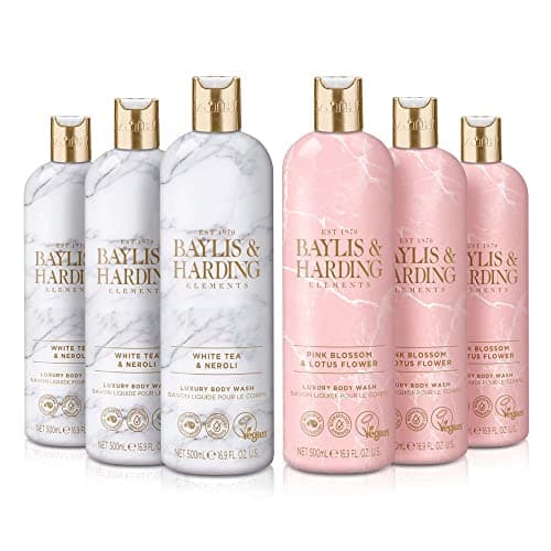 Image of Baylis & Harding Elements Body Wash Bundle: 3 x 500 ml White Tea & Neroli & 3 x 500 ml Pink Blossom & Lotus Flower (6 bottles) - Vegan Friendly