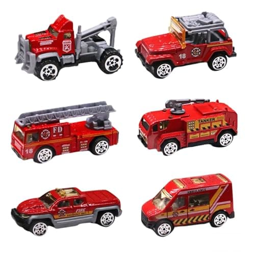 Image of 6 Pack Diecast Fire Truck Toy Set,Mini Metal Fire Engine Vehicle Models with Realistic Details,Emergency Vehicles Toys for Kids Boys Girls, for Birthday Party (Fire Truck)