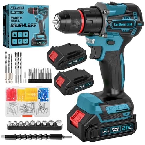 Image of Brushless Cordless Hammer Drill Set, 21V Impact Drill Driver and Screwdriver Set with 2 Batteries, 25+3, 10mm Heave Duty DrillChuck, 2 Speed Power Combi Battery Drill Set with 87 Accessories for DIY