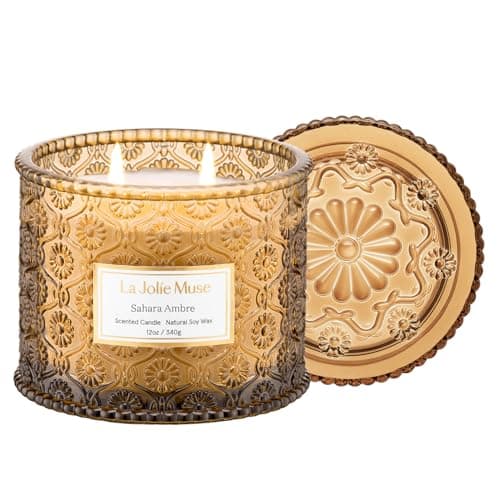 Image of LA Jolie Muse Sahara Ambre Candle, Candles for Home Scented, Amber Scented Candle, Large 2-Wick Soy Candle, Clean Burning Candles, 60 Hours, 12 OZ