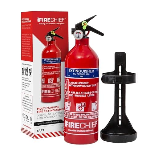 Image of Multi Purpose Powder Fire Extinguisher – Ready to Use in Seconds – 1kg ABC Fire Extinguisher for Home & Kitchen Use – 5 Year Guarantee – Firechief Travel Extinguisher for Cars, Campervans & Caravans