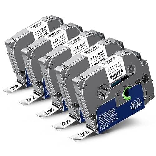 Image of Welabel 5x Compatible TZe-231 TZe231 for Brother TZe Laminated Label Tape Black on White 12mm x 8m 0.47 for Brother P-Touch PT-H105 PT-H107B PT-H100R PT-H110 PT-H101C PT-D200 PT-1000 PT-H200 PT-P300BT