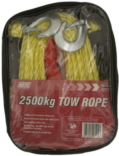 Image of Maypole Heavy Duty Tow Rope, 2500kgs, Forged Hooks, Yellow, 3.5m, Car, 4x4 Recovery