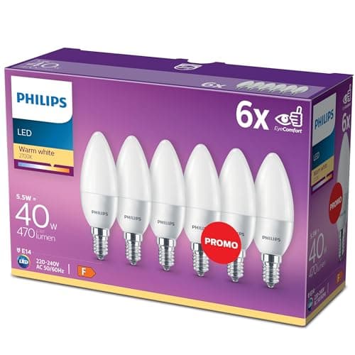 Image of PHILIPS LED E14 Candle Light Bulbs, 4.9 W (40 W) - Warm White, Pack of 6
