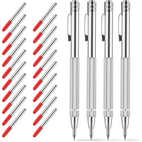 Image of IJSDNVJNDX 4Pack TungstenCarbide Scriber Tools with 20 Carbide Replacement Tips Magnetic Metal Marking Tools for Glass, Steel, Ceramics, Wood, Leather, Welding & Crafting