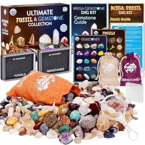 Image of Science Kidz Ultimate Rock Collection Kit - Over 150 Crystals, Gemstones, Fossils, Minerals for Kids - Earth Science Gem Stones Kit - Geology Nature Gifts for Boys & Girls Plus Bonus Amazing TV Rock