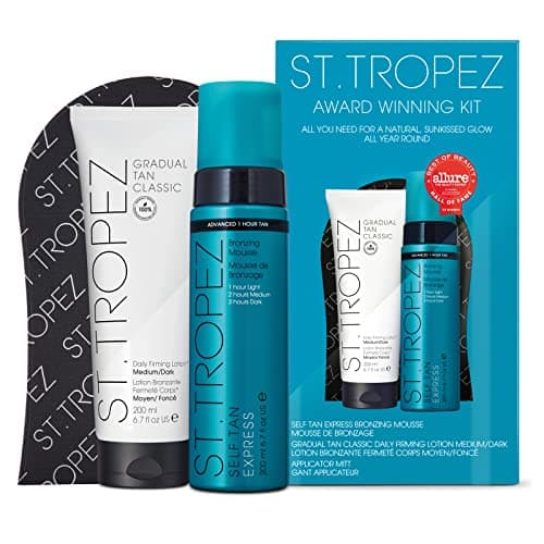 Image of St.Tropez Self Tan Award Winning Kit, Express Bronzing Mousse 200 ml, Body Lotion 200 ml, Applicator Mitt, Vegan skincare