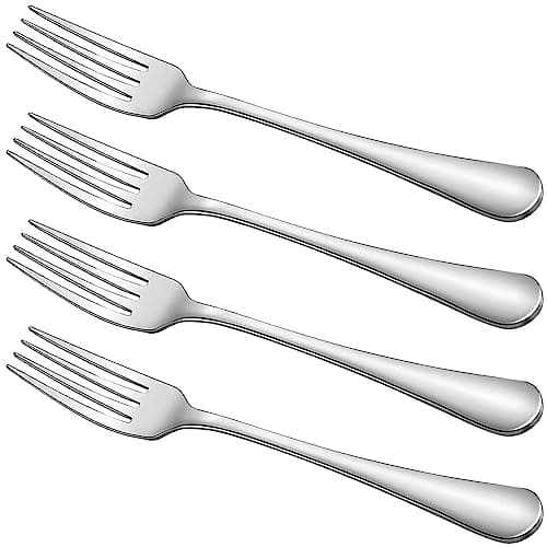 Image of Dinner Fork 4 Pieces, Stainless Steel 17.5cm Forks Silverware, Silver Table Forks for Home, Kitchen, Restaurant, Mirror Polished & Dishwasher Safe