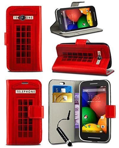 Image of KACE Compatible with Alcatel One Touch Pixi 4 (4.0 inch) 4034 - Fun Colourful Printed Wallet Case Cover Creative Fresh Pattern Design with Integrated Stand & MINI Stylus Pen - Red Telephone Booth Box