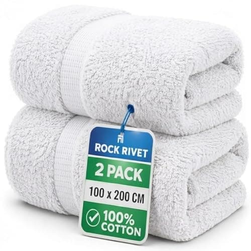 Image of 2-Pack Super Jumbo Bath Sheets Extra Large Size (100x200cm) - 100% Egyptian Cotton - 700 GSM Ultra-Absorbent Luxury Towels with Hanging Loop – XXL Big Size Beach Bath Towels Sets (White)