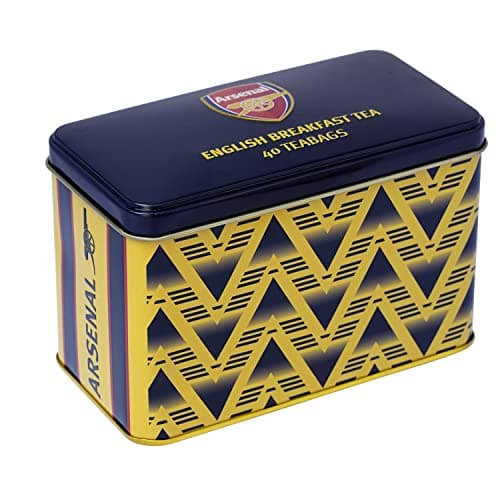 Image of New English Teas Arsenal Bruised Banana Tea Tin with 40 English Breakfast Teabags