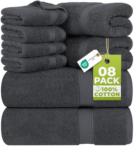 Image of Utopia Towels 8 Piece Towel Set - 2 Bath Towels, 2 Hand Towels and 4 Washcloths Cotton Hotel Quality Super Soft and Highly Absorbent (Gray)